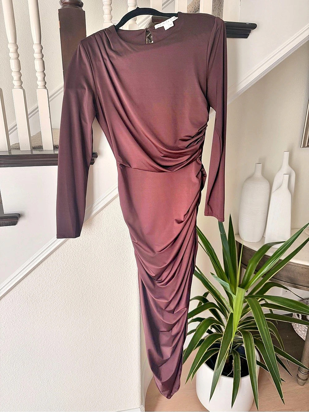 Veronica Beard Theodora Ruched Long Sleeve Midi Dress Purple Size 2